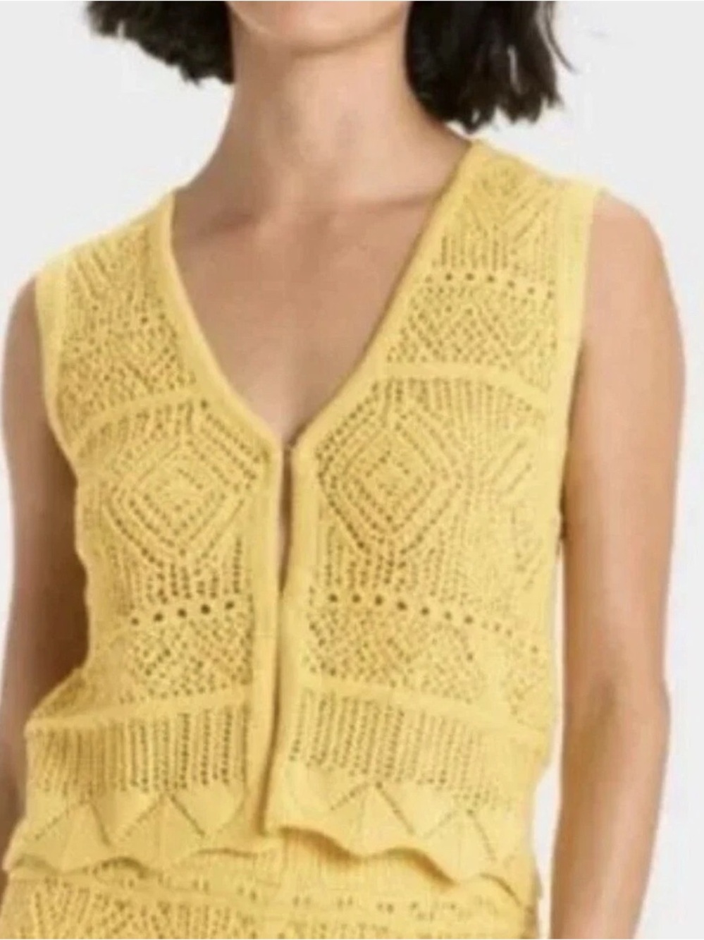 A New Day Yellow Crochet Knit Sleeveless Sweater Vest NWOT